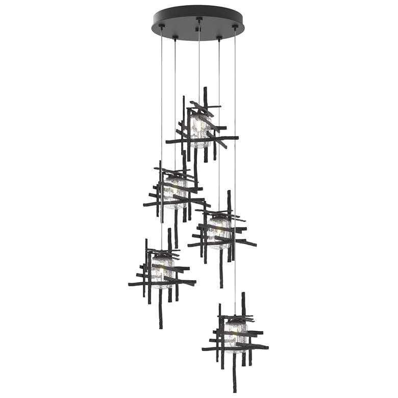 Image 1 Tura 27.3" Wide 5-Light Black Standard Pendant With Seeded Glass Shade