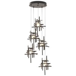 Tura 27.3&quot; Wide 5-Light Bronze Long Pendant With Frosted Cast Glass Sh