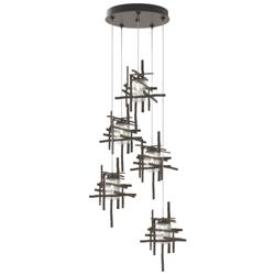 Tura 27.3&quot; Wide 5-Light Bronze Long Pendant With Seeded Clear Glass Sh
