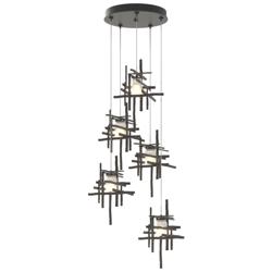 Tura 27.3&quot; Wide 5-Light Dark Smoke Long Pendant w/ Frosted Cast Glass