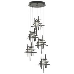 Tura 27.3&quot; Wide 5-Light Dark Smoke Long Pendant w/ Seeded Clear Glass