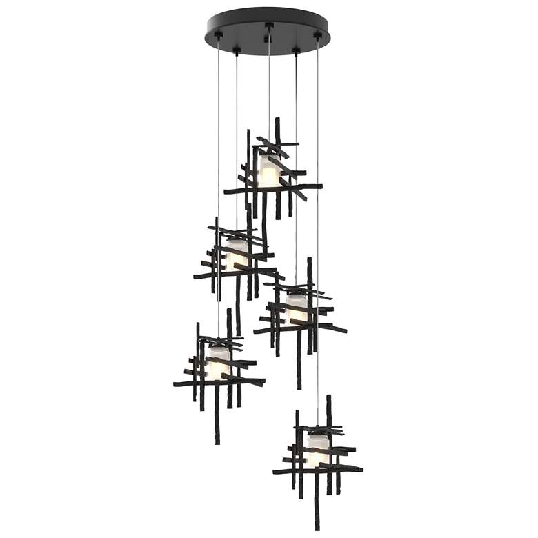 Image 1 Tura 27.3" Wide 5-Light Ink Long Pendant With Frosted Cast Glass Shade