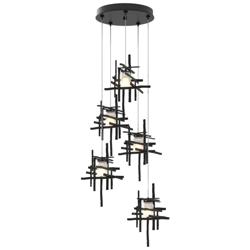 Tura 27.3&quot; Wide 5-Light Ink Long Pendant With Frosted Cast Glass Shade