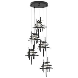 Tura 27.3&quot; Wide 5-Light Ink Long Pendant With Seeded Clear Glass Shade
