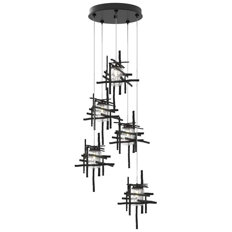 Image 1 Tura 27.3 inch Wide 5-Light Ink Long Pendant With Seeded Clear Glass Shade
