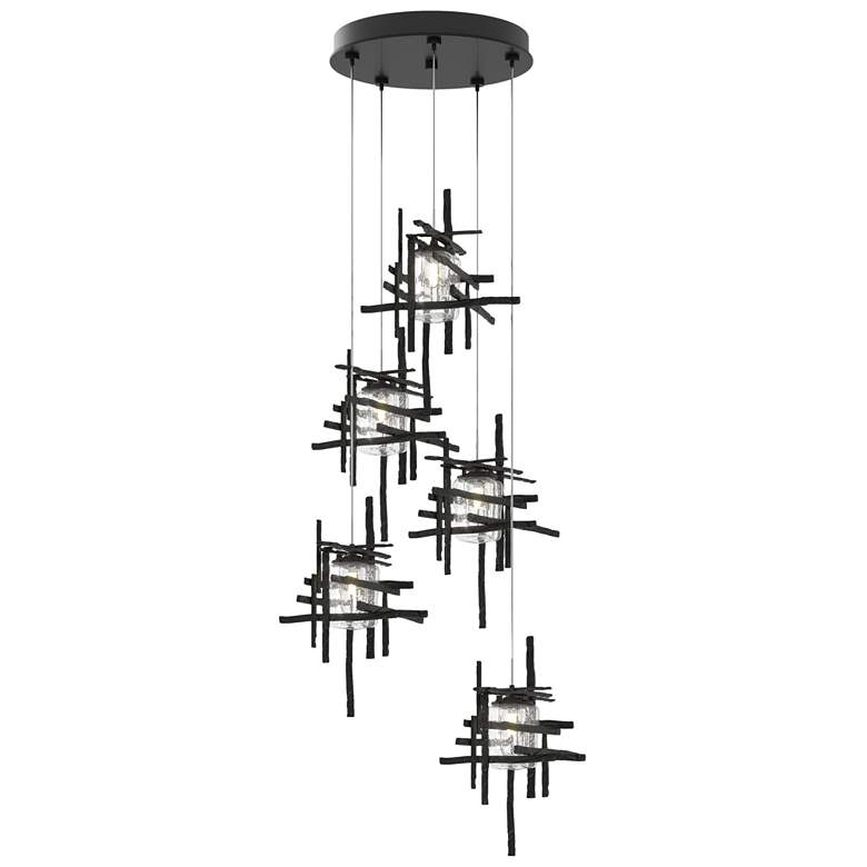 Image 1 Tura 27.3" Wide 5-Light Ink Long Pendant With Seeded Clear Glass Shade