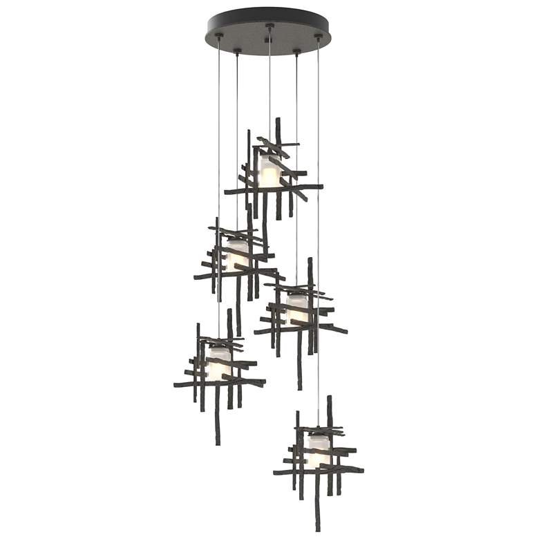 Image 1 Tura 27.3" Wide 5-Light Natural Iron Standard Pendant w/ Frosted Shade