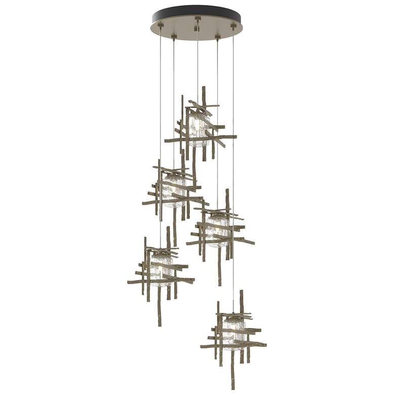 Image 1 Tura 27.3" Wide 5-Light Soft Gold Long Pendant w/ Seeded Clear Glass S