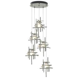 Tura 27.3&quot; Wide 5-Light Sterling Long Pendant With Frosted Cast Glass