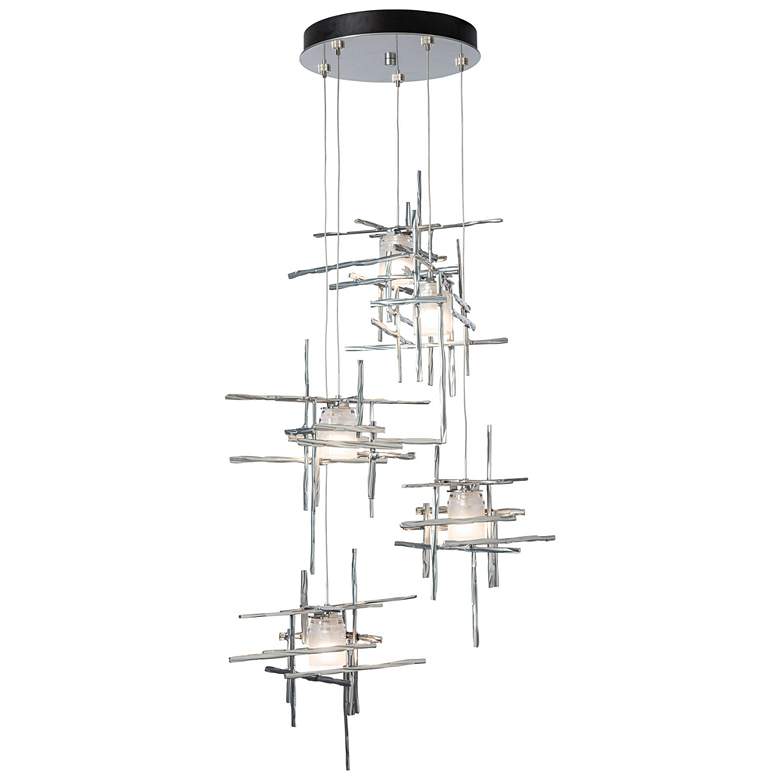 Image 1 Tura 27.3" Wide 5-Light Sterling Pendant With Cast Glass