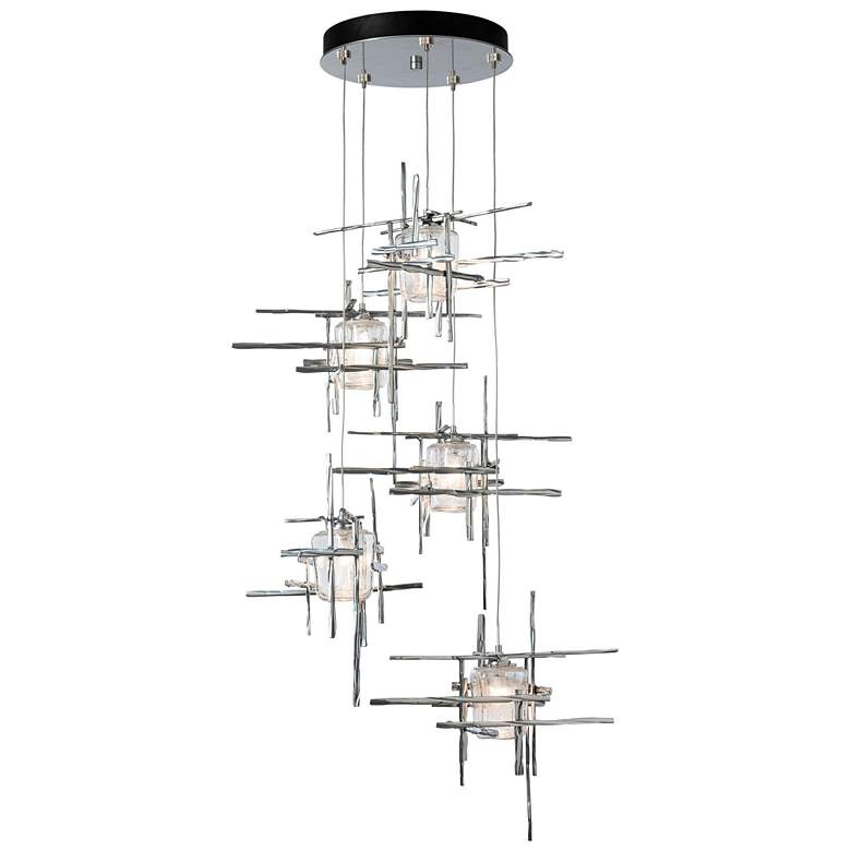 Image 1 Tura 27.3" Wide 5-Light Sterling Pendant With Seeded Clear Glass