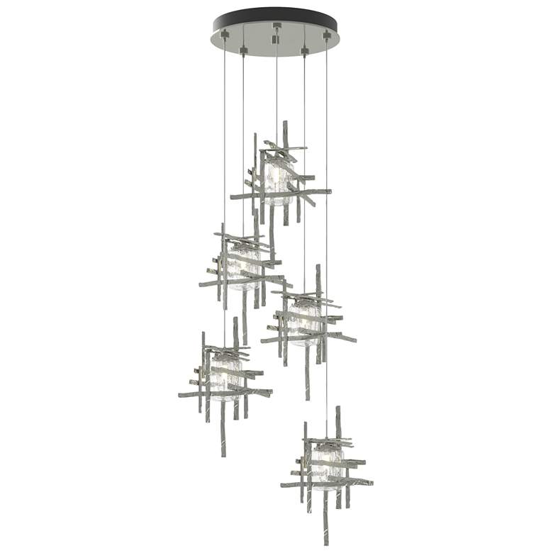 Image 1 Tura 27.3" Wide 5-Light Sterling Standard Pendant With Seeded Glass Sh