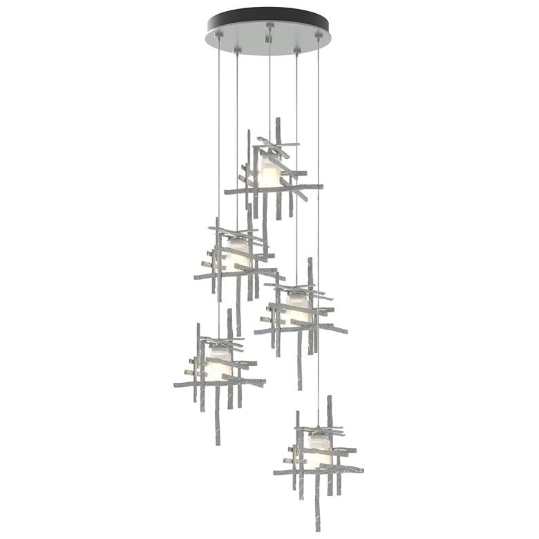 Image 1 Tura 27.3" Wide 5-Light Vintage Platinum Standard Pendant w/ Frosted S