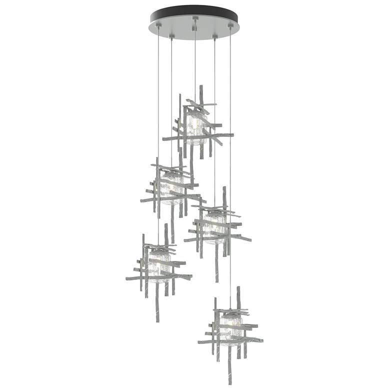 Image 1 Tura 27.3" Wide 5-Light Vintage Platinum Standard Pendant w/ Seeded Sh