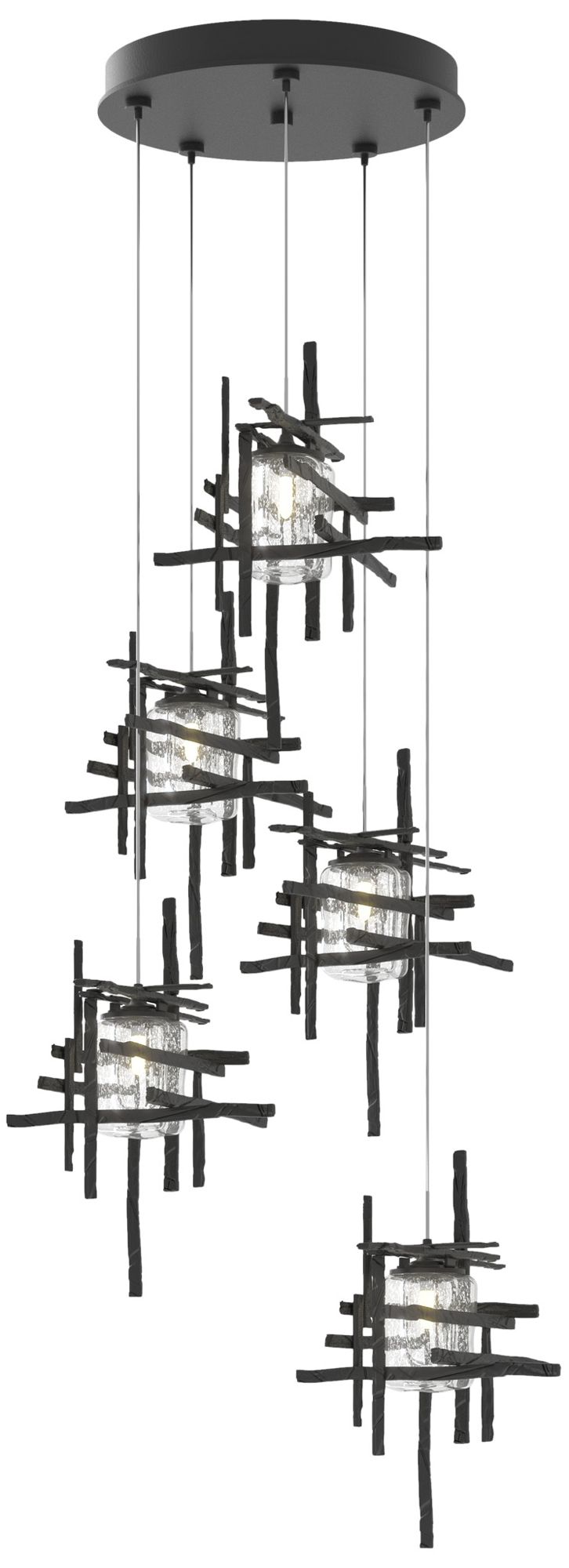 Tura 27.3"W 5-Light Black Long Pendant w/Seeded Glass Sha Made to Orde