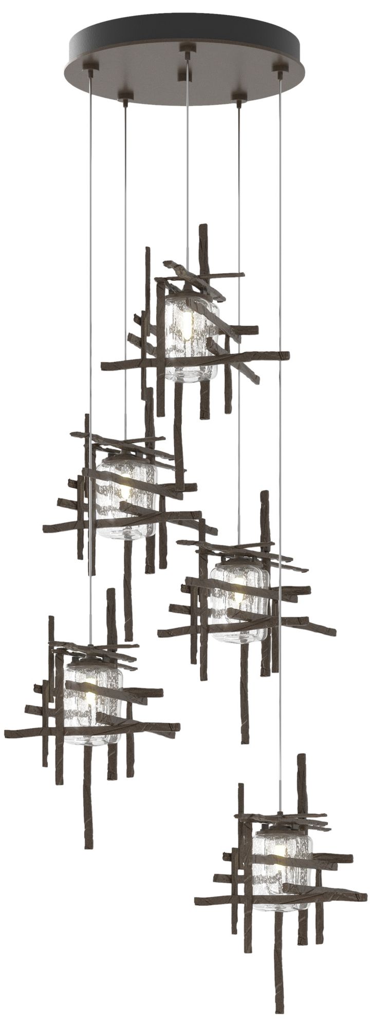 Tura 27.3"W 5-Light Bronze Long Pendant w/Seeded Glass Sh Made to Orde