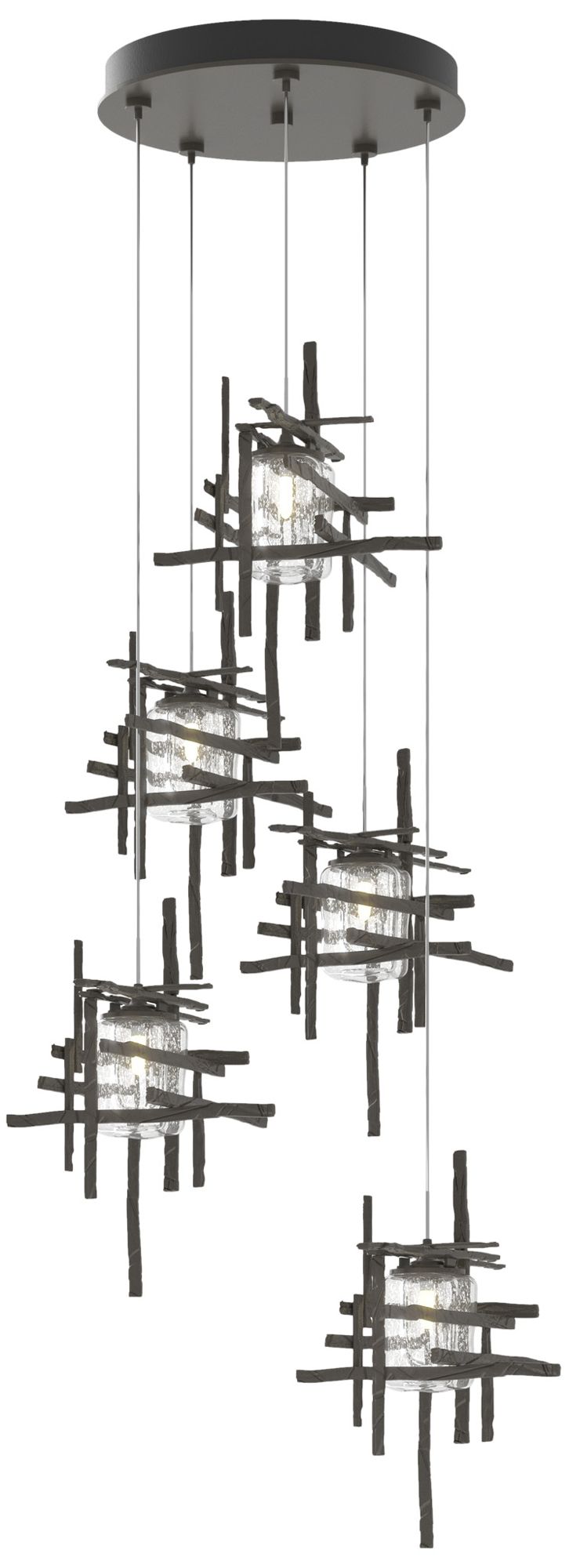 Tura 27.3"W 5-Light Dark Smoke Long Pendant w/Seeded Glass Made to Ord