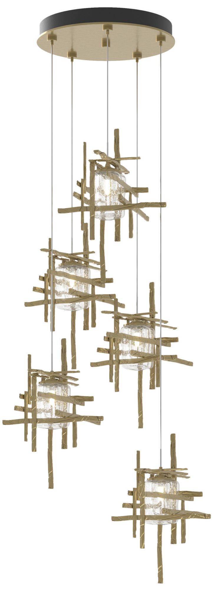 Tura 27.3"W 5-Light Modern Brass Long Pendant w/Seeded Glassh Made to