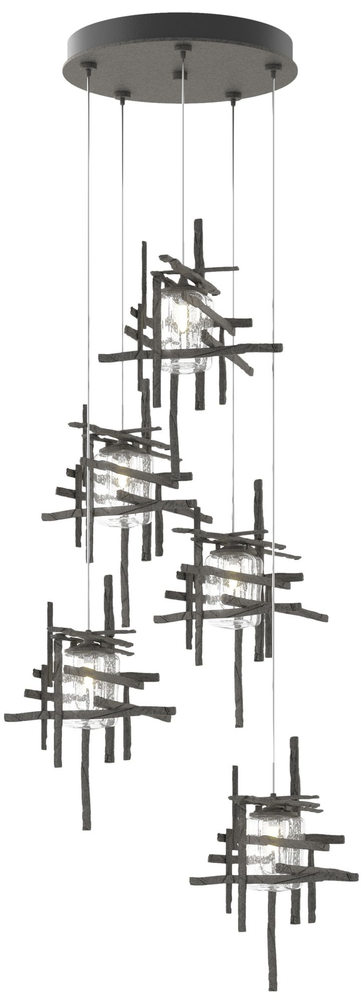 Tura 27.3"W 5-Light Natural Iron Long Pendant w/Seeded Glassh Made to