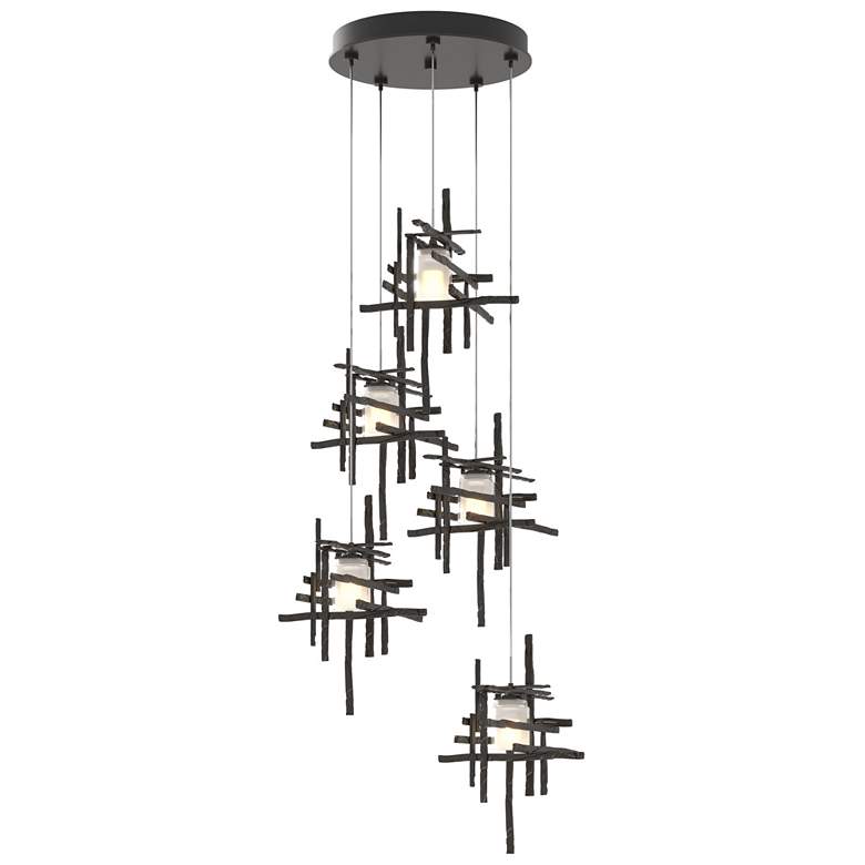 Image 1 Tura 27.3"W 5-Light Oil Rubbed Bronze Long Pendant w/ Frosted Glass Sh