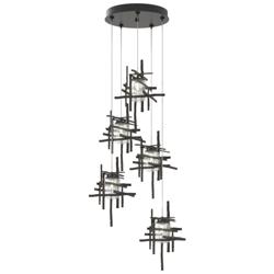 Tura 27.3&quot;W 5-Light Oil Rubbed Bronze Long Pendant w/ Seeded Glass Sha