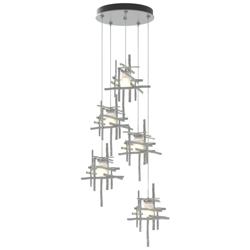 Tura 27.3"W 5-Light Vintage Platinum Long Pendant w/ Frosted Glass Sha