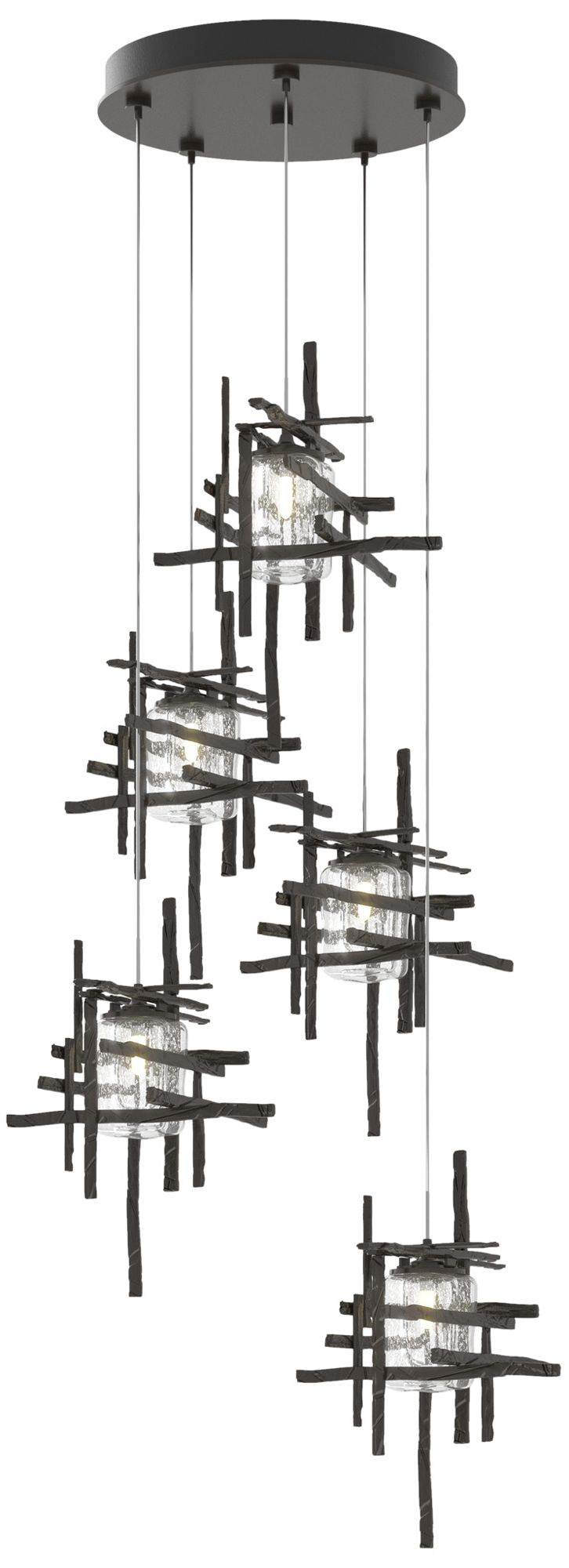 Tura 27.3"W 5-Light Bronze Long Pendant w/Seeded Glassha Made to Order