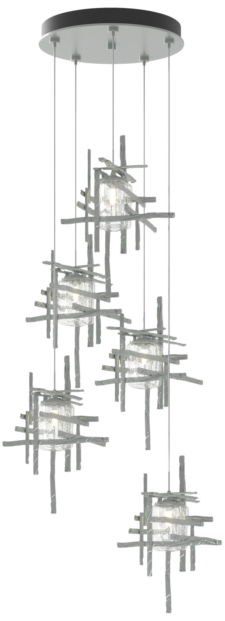 Tura 27.3"W 5-Light Platinum Long Pendant w/Seeded Glasshad Made to Order