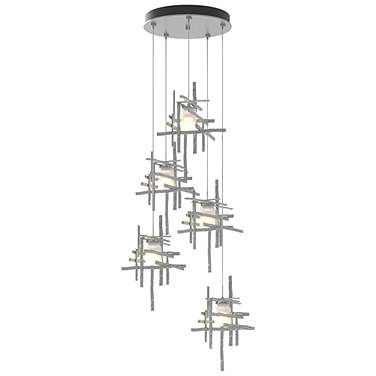 Tura 27.3"W 5-Light Vintage Platinum Long Pendant w/ Frosted Glass Sha