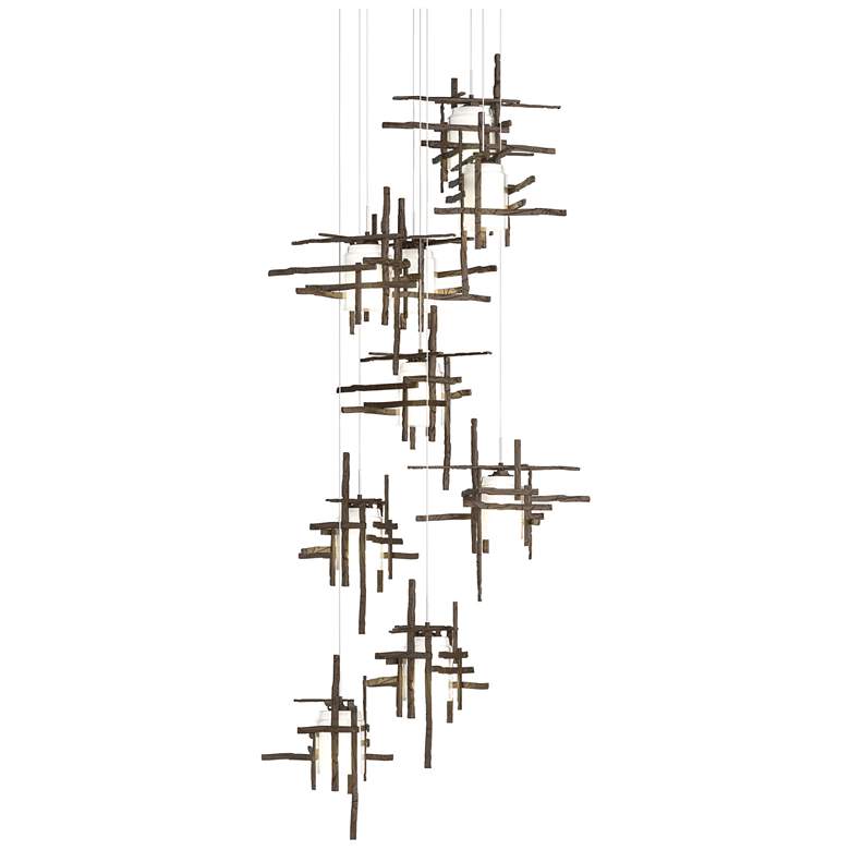 Image 1 Tura 29.6"W 9-Light Round Bronze Long Pendant w/ Frosted Glass Shade