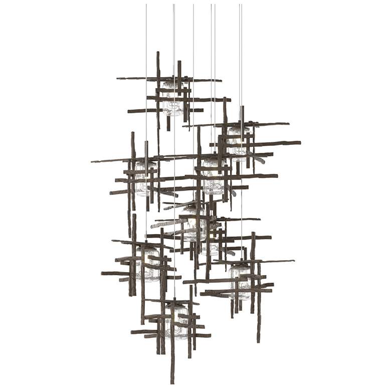 Image 1 Tura 29.6"W 9-Light Round Bronze Long Pendant w/ Seeded Glass Shade