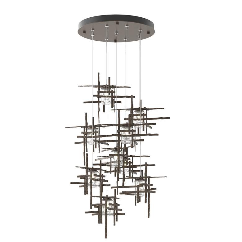 Image 1 Tura 29.6"W 9-Light Round Bronze Standard Pendant w/ Seeded Glass Shad