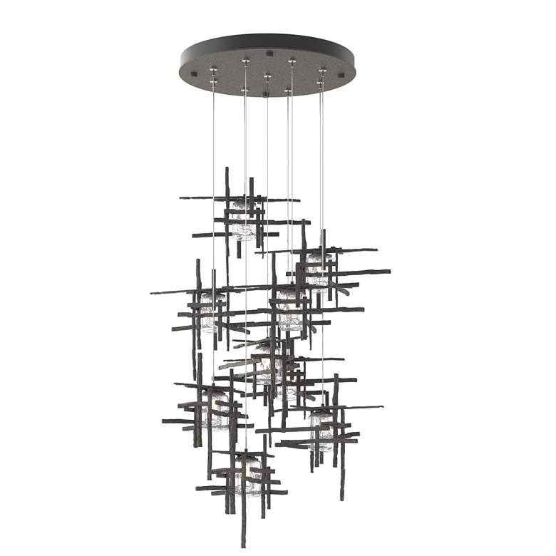Image 1 Tura 29.6"W 9-Light Round Iron Standard Pendant w/ Seeded Glass Shade