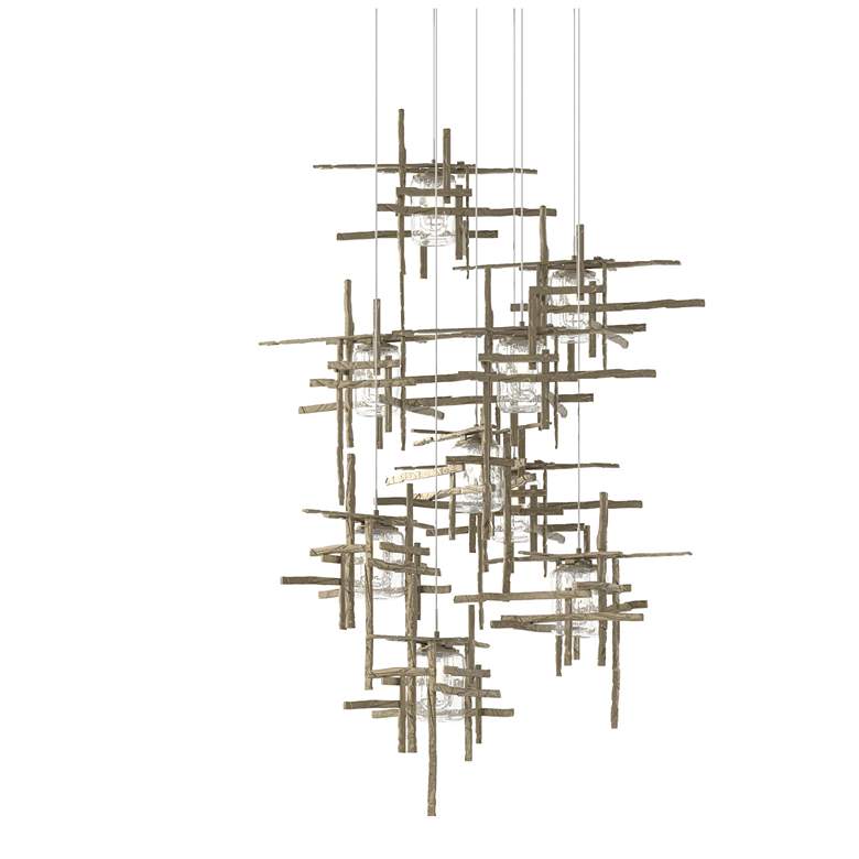 Image 1 Tura 29.6"W 9-Light Round Long Pendant w/ Seeded Glass Shade