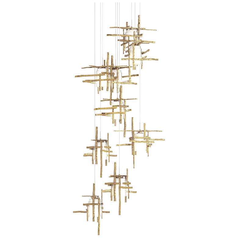 Image 1 Tura 29.6"W 9-Light Round Modern Brass Long Pendant w/ Frosted Glass S