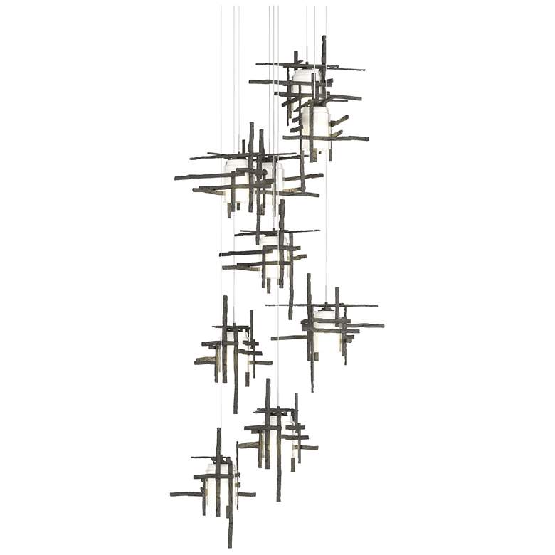 Image 1 Tura 29.6"W 9-Light Round Natural Iron Long Pendant w/ Frosted Glass S