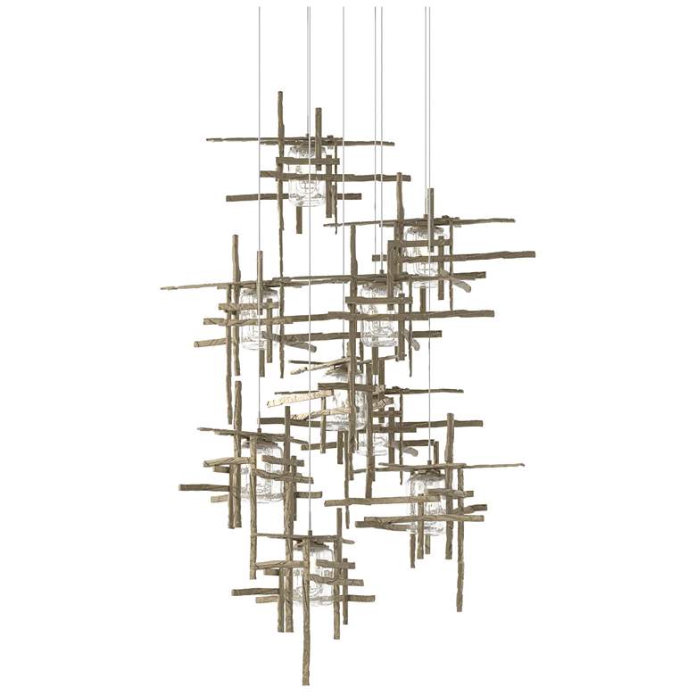 Image 1 Tura 29.6"W 9-Light Round Soft Gold Long Pendant w/ Seeded Glass Shade