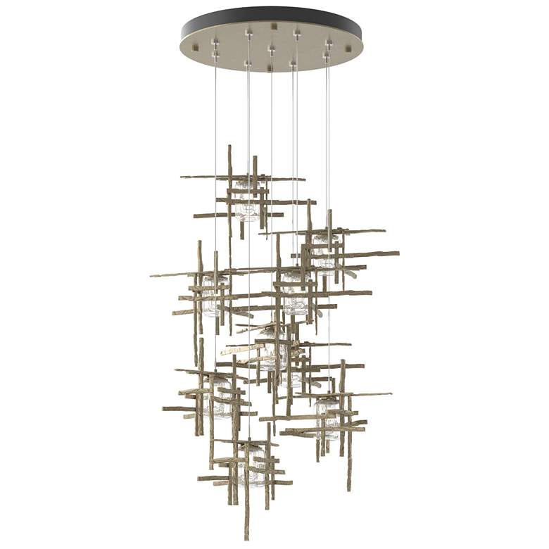 Image 1 Tura 29.6"W 9-Light Round Soft Gold Standard Pendant w/ Seeded Glass S