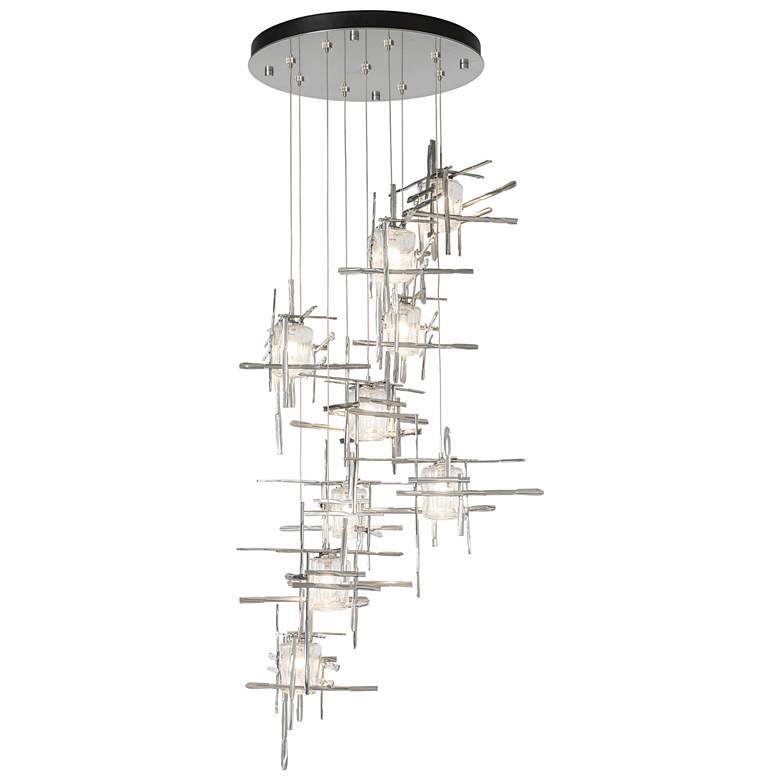 Image 1 Tura 29-Light Round Sterling Long Pendant with Seeded Glass