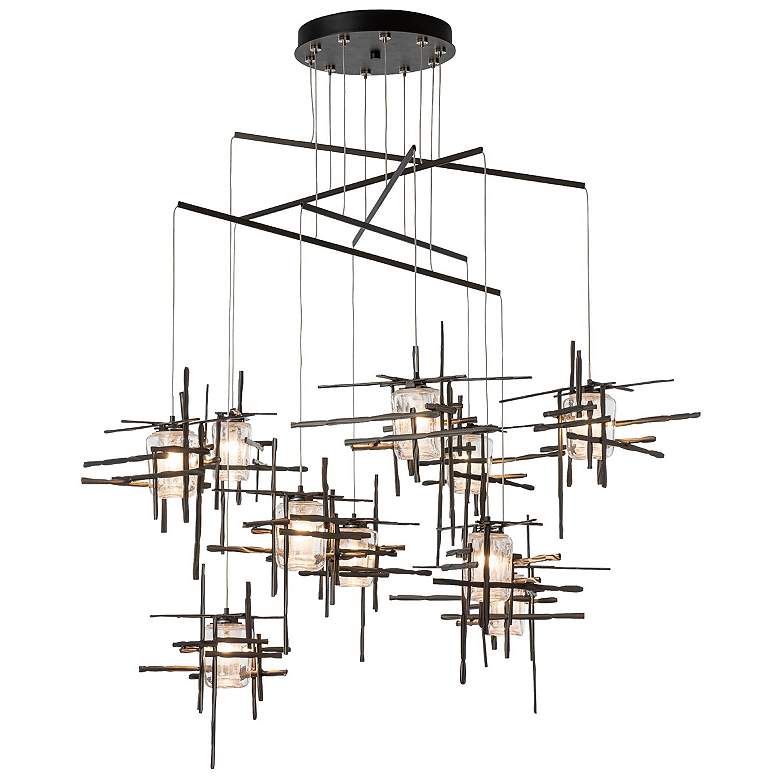 Image 1 Tura 48.9"W 10-Light Oil Rubbed Bronze Mobile Pendant w/ Seeded Glass