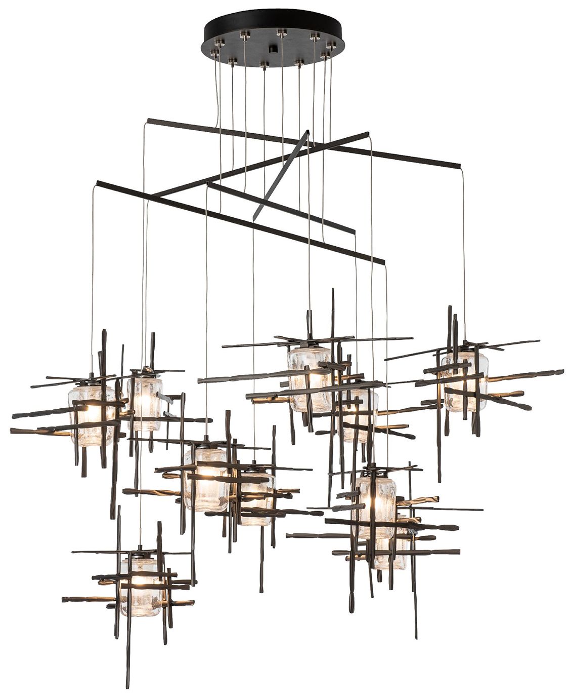 Tura 49" Wide 10-Light Oil Rubbed Bronze Pendant - Seeded Glass