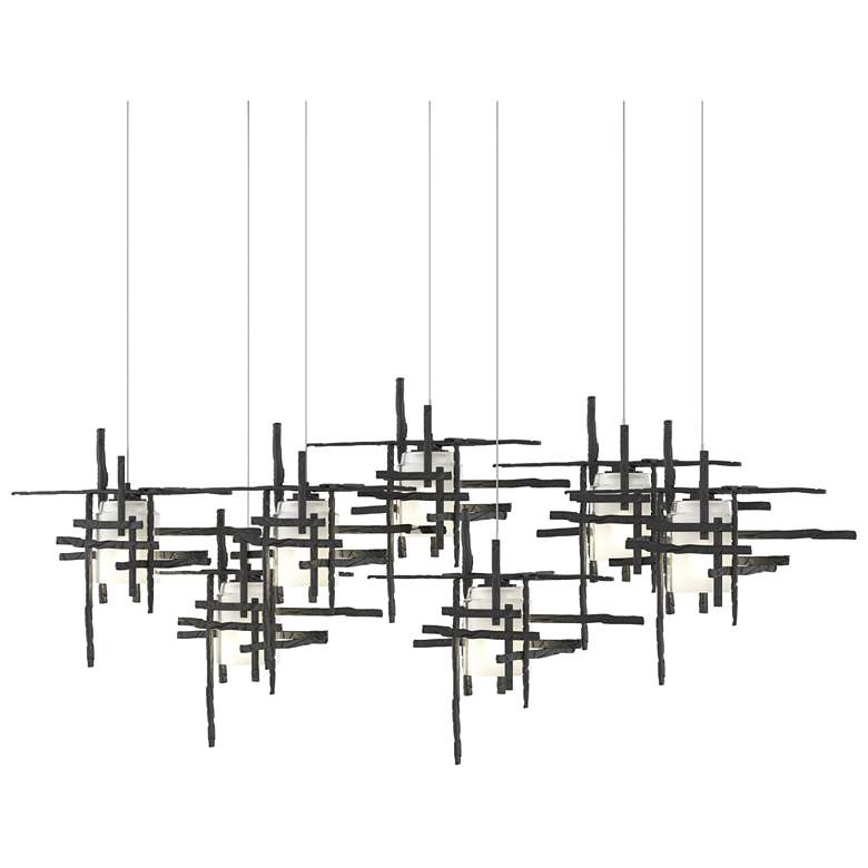 Image 1 Tura 53.6"W 7-Light Rectangular Black Long Pendant w/ Frosted Glass Sh