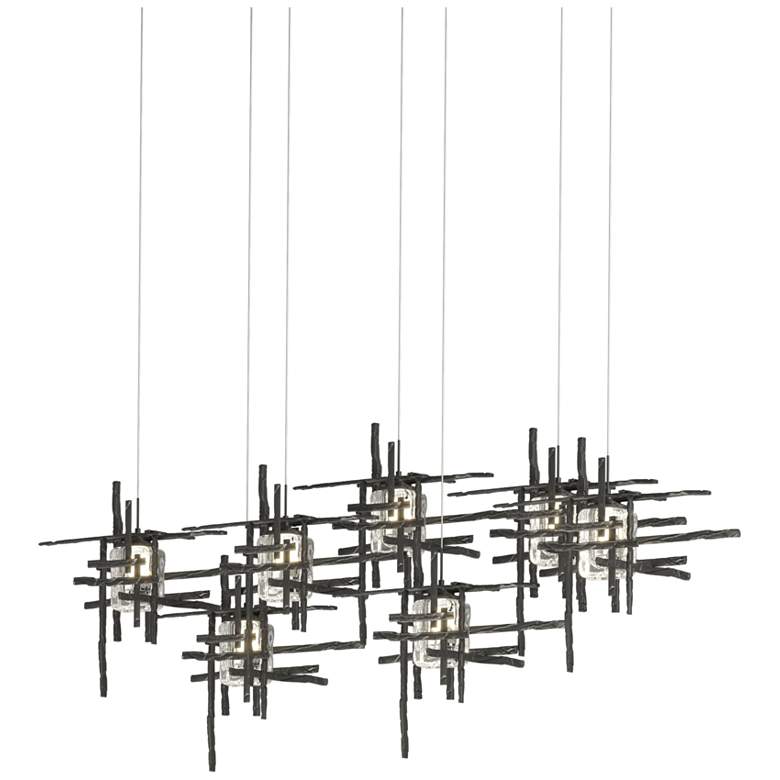 Image 1 Tura 53.6"W 7-Light Rectangular Black Long Pendant w/ Seeded Glass Sha