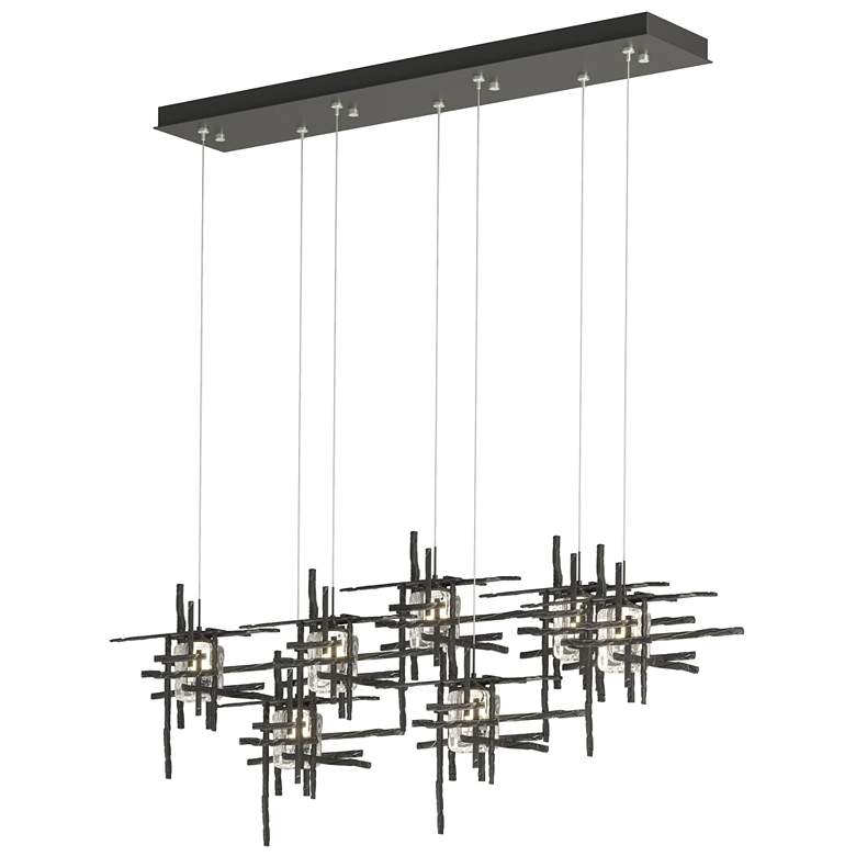 Image 1 Tura 53.6 inchW 7-Light Rectangular Black Standard Pendant w/ Seeded Shade