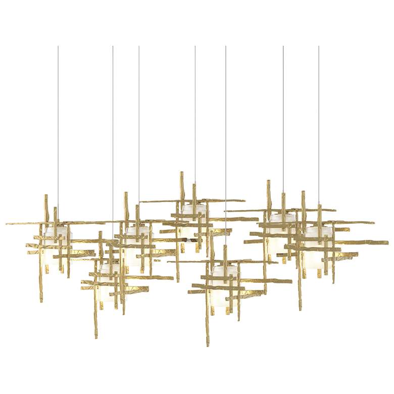Image 1 Tura 53.6"W 7-Light Rectangular Brass Long Pendant w/ Frosted Glass Sh