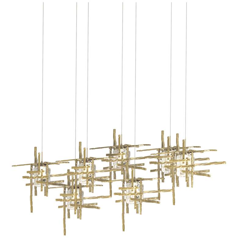 Image 1 Tura 53.6"W 7-Light Rectangular Brass Long Pendant w/ Seeded Glass Sha