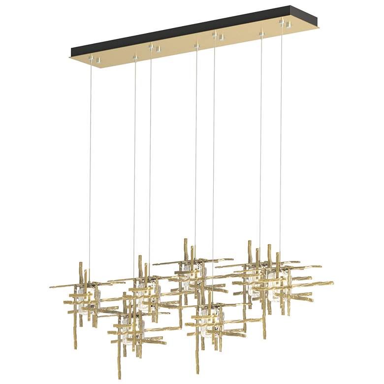 Image 1 Tura 53.6"W 7-Light Rectangular Brass Standard Pendant w/ Seeded Shade