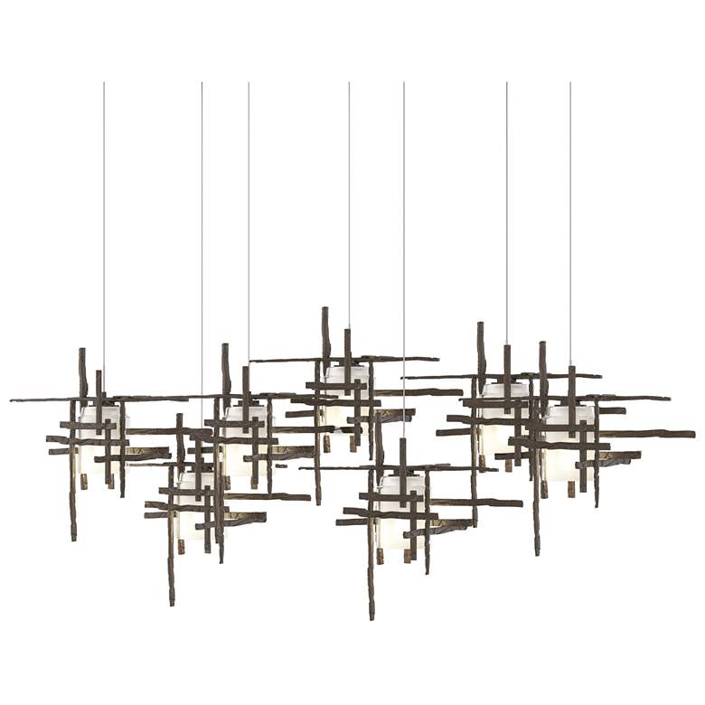 Image 1 Tura 53.6 inchW 7-Light Rectangular Bronze Long Pendant w/ Frosted Glass S