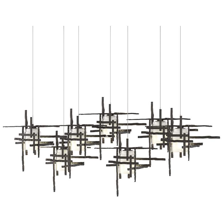 Image 1 Tura 53.6"W 7-Light Rectangular Bronze Long Pendant w/ Frosted Shade