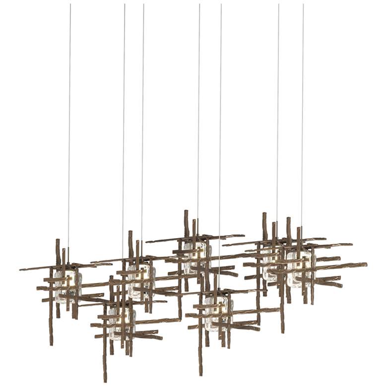 Image 1 Tura 53.6"W 7-Light Rectangular Bronze Long Pendant w/ Seeded Glass Sh